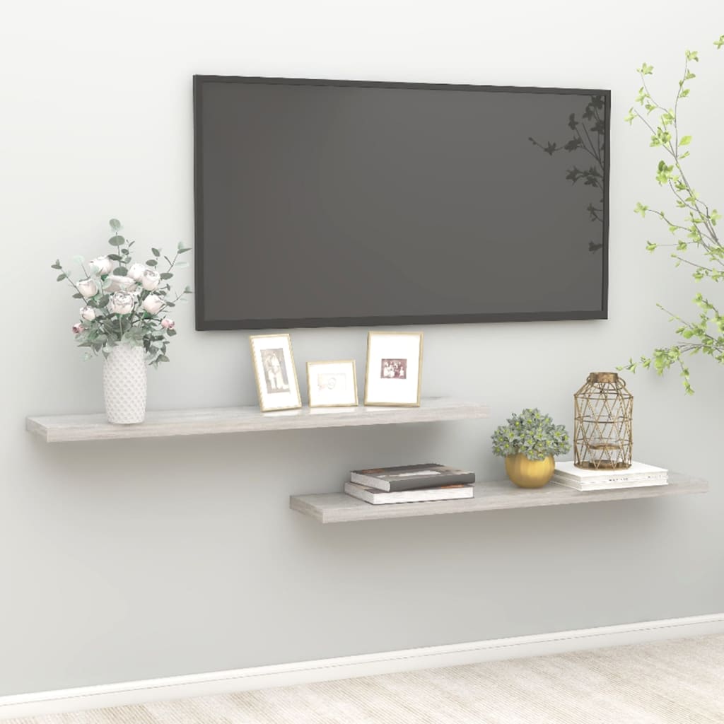 Ράφια Τοίχου 2 τεμ. Γκρι Σκυροδέματος 120x23,5x3,8 εκ. MDF