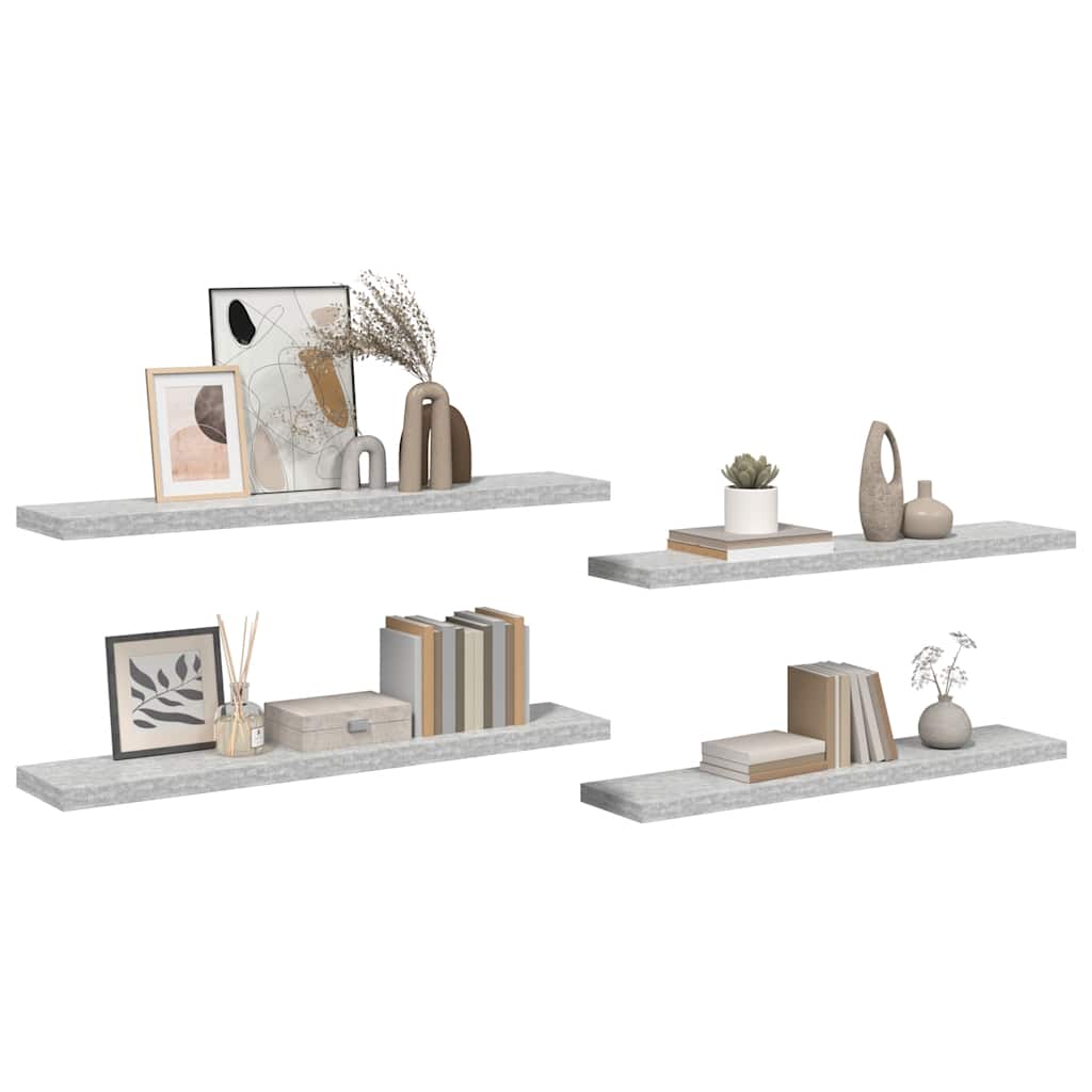 Ράφια Τοίχου 4 τεμ. Γκρι Σκυροδέματος 120x23,5x3,8 εκ. MDF