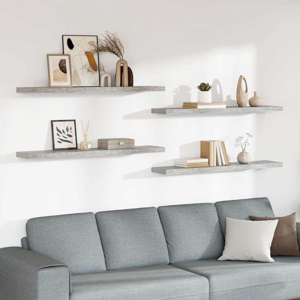 Ράφια Τοίχου 4 τεμ. Γκρι Σκυροδέματος 120x23,5x3,8 εκ. MDF
