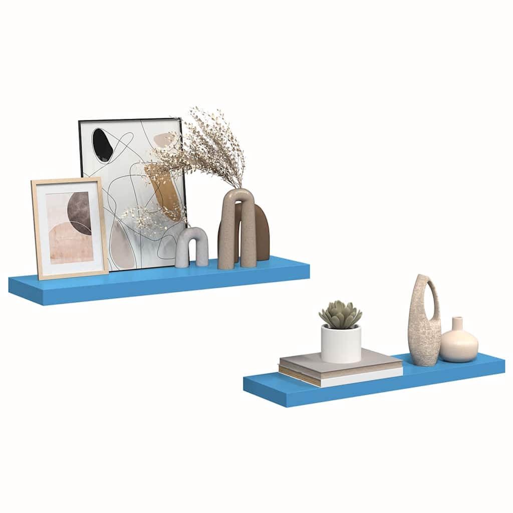 Ράφια Τοίχου 2 τεμ. Μπλε 80 x 23,5 x 3,8 εκ. MDF - Pakobazaar