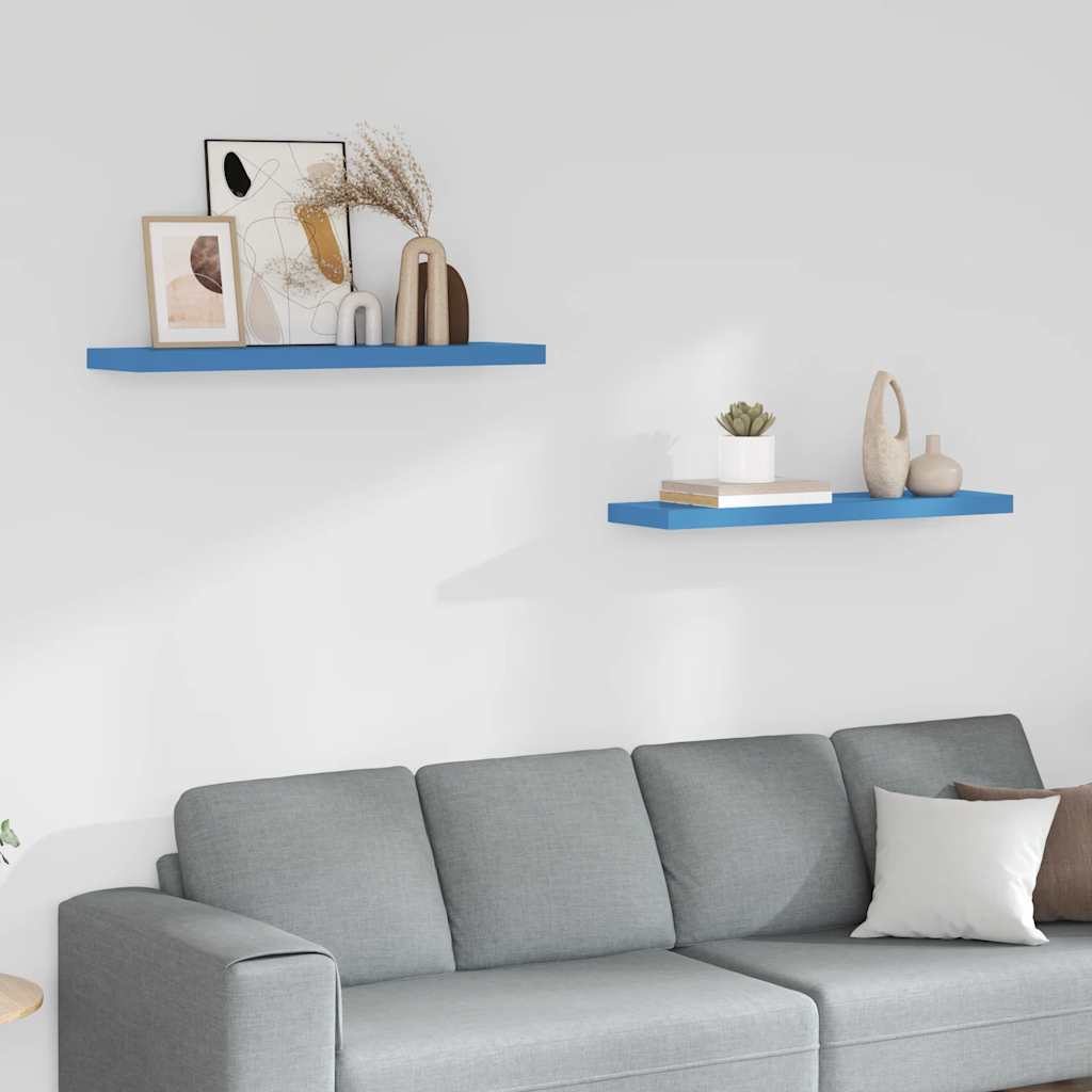 Ράφια Τοίχου 2 τεμ. Μπλε 90 x 23,5 x 3,8 εκ. MDF
