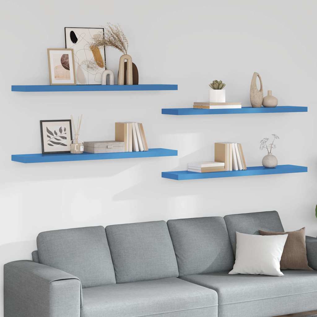 Ράφια Τοίχου 4 τεμ. Μπλε 120 x 23,5 x 3,8 εκ. MDF