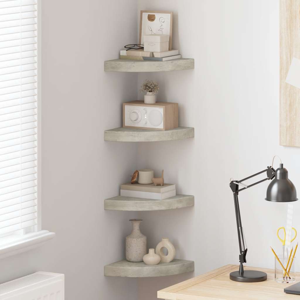 Ράφια Τοίχου Γωνιακά 4 τεμ. Δρυς/Λευκό 25 x 25 x 3,8 εκ από MDF - Pakobazaar