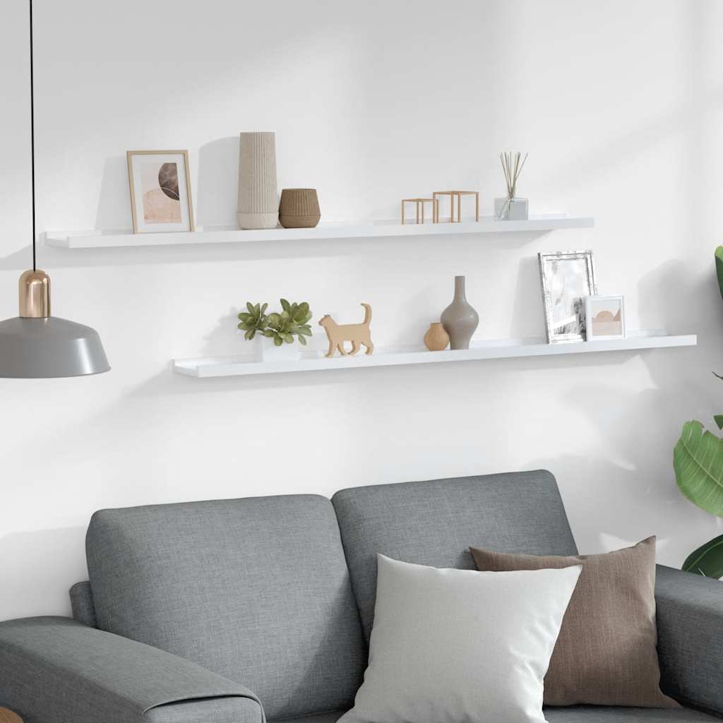 Ράφια Τοίχου 2 τεμ. Γυαλιστερό Λευκό 115 x 9 x 3 εκ.