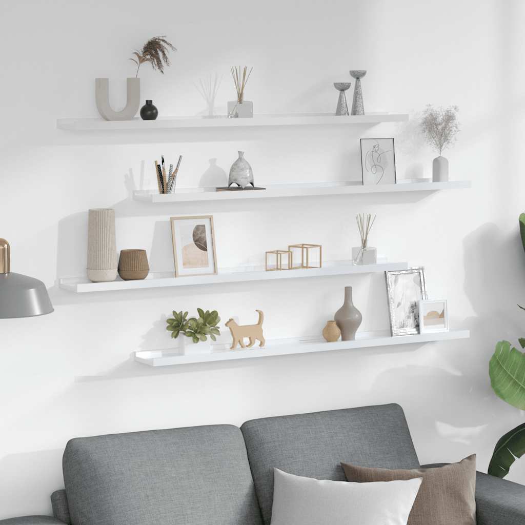 Ράφια Τοίχου 4 τεμ. Γυαλιστερό Λευκό 100 x 9 x 3 εκ.