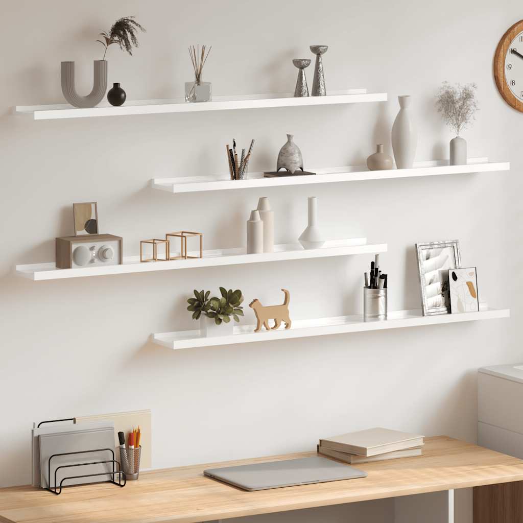 Ράφια Τοίχου 4 τεμ. Γυαλιστερό Λευκό 100 x 9 x 3 εκ.