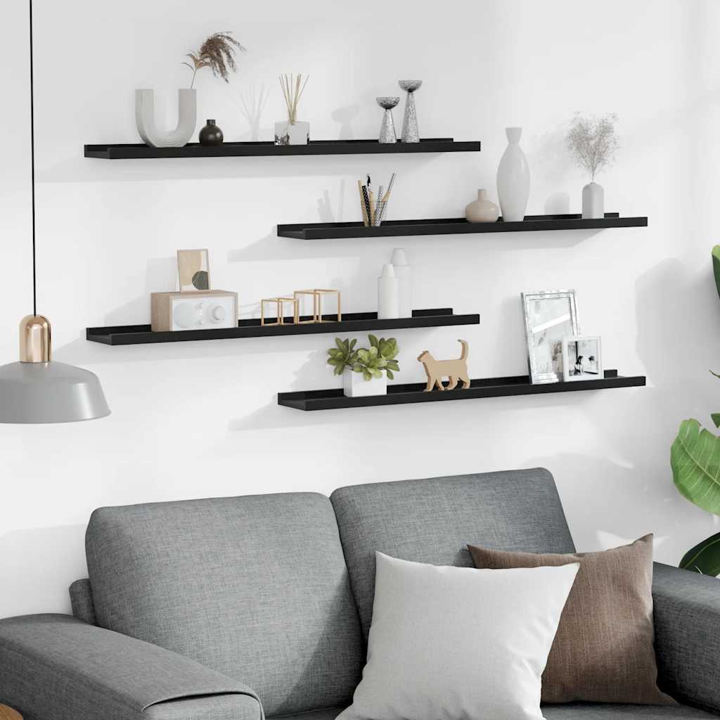 Ράφια Τοίχου 4 τεμ. Μαύρα 80 x 9 x 3 εκ.