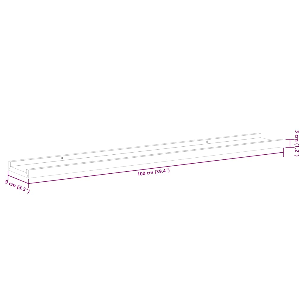 Ράφια Τοίχου 2 τεμ. Γκρι 100 x 9 x 3 εκ.