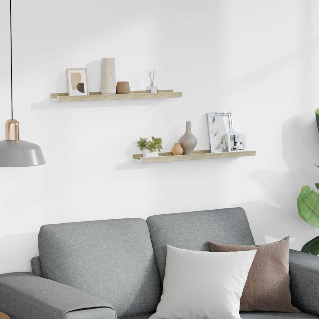 Ράφια Τοίχου 2 τεμ. Λευκό και Sonoma Δρυς 60 x 9 x 3 εκ.