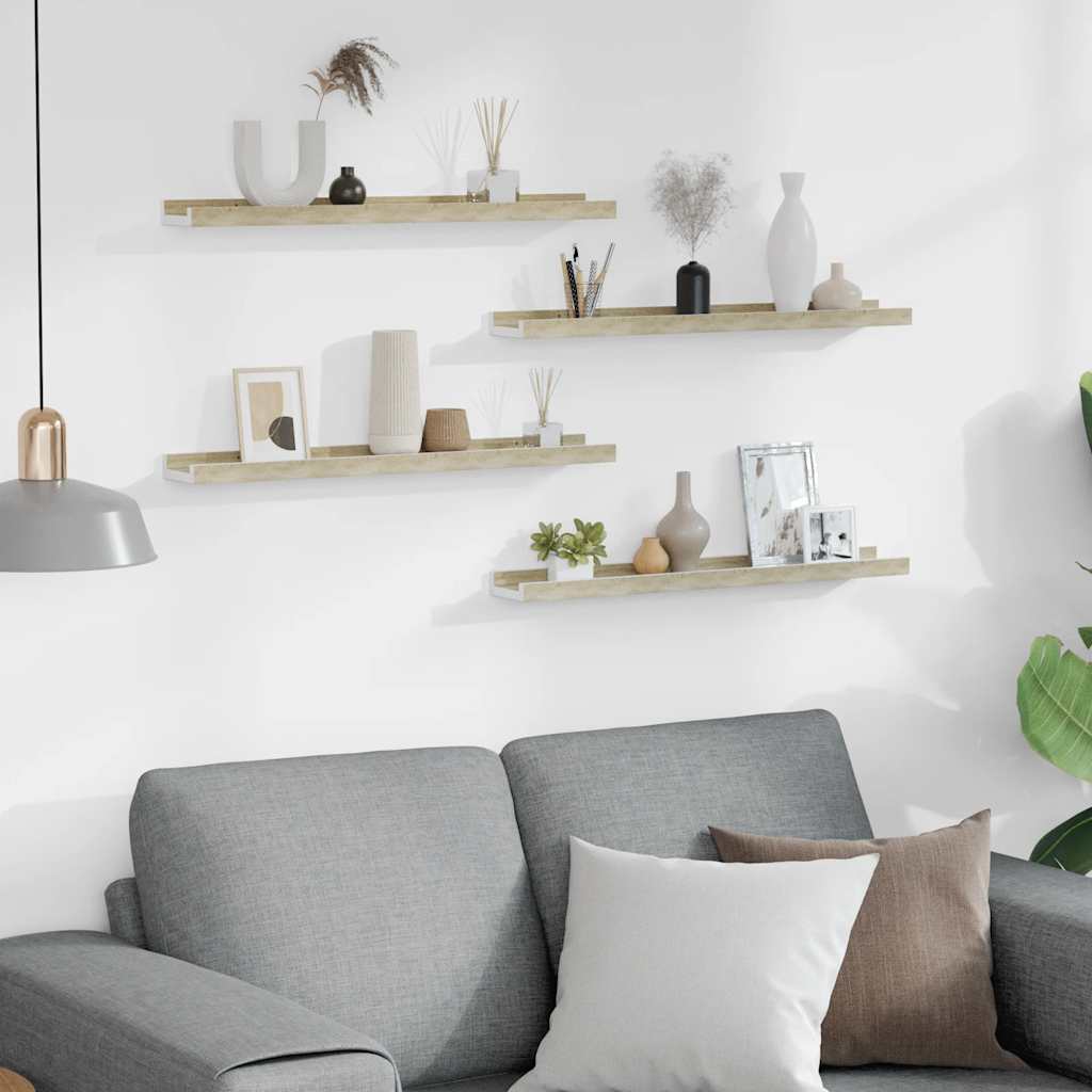Ράφια Τοίχου 4 τεμ. Λευκό και Sonoma Δρυς 60 x 9 x 3 εκ.