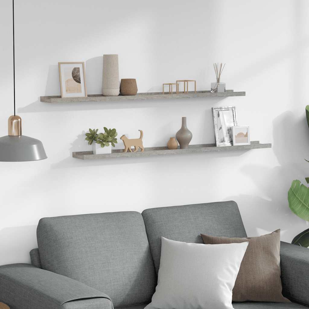 Ράφια Τοίχου 2 τεμ. Γκρι Σκυροδέματος 100 x 9 x 3 εκ.