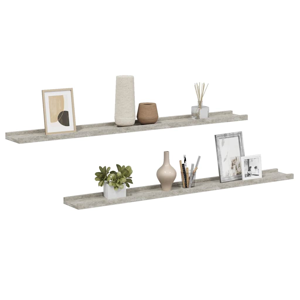Ράφια Τοίχου 2 τεμ. Γκρι Σκυροδέματος 100 x 9 x 3 εκ.