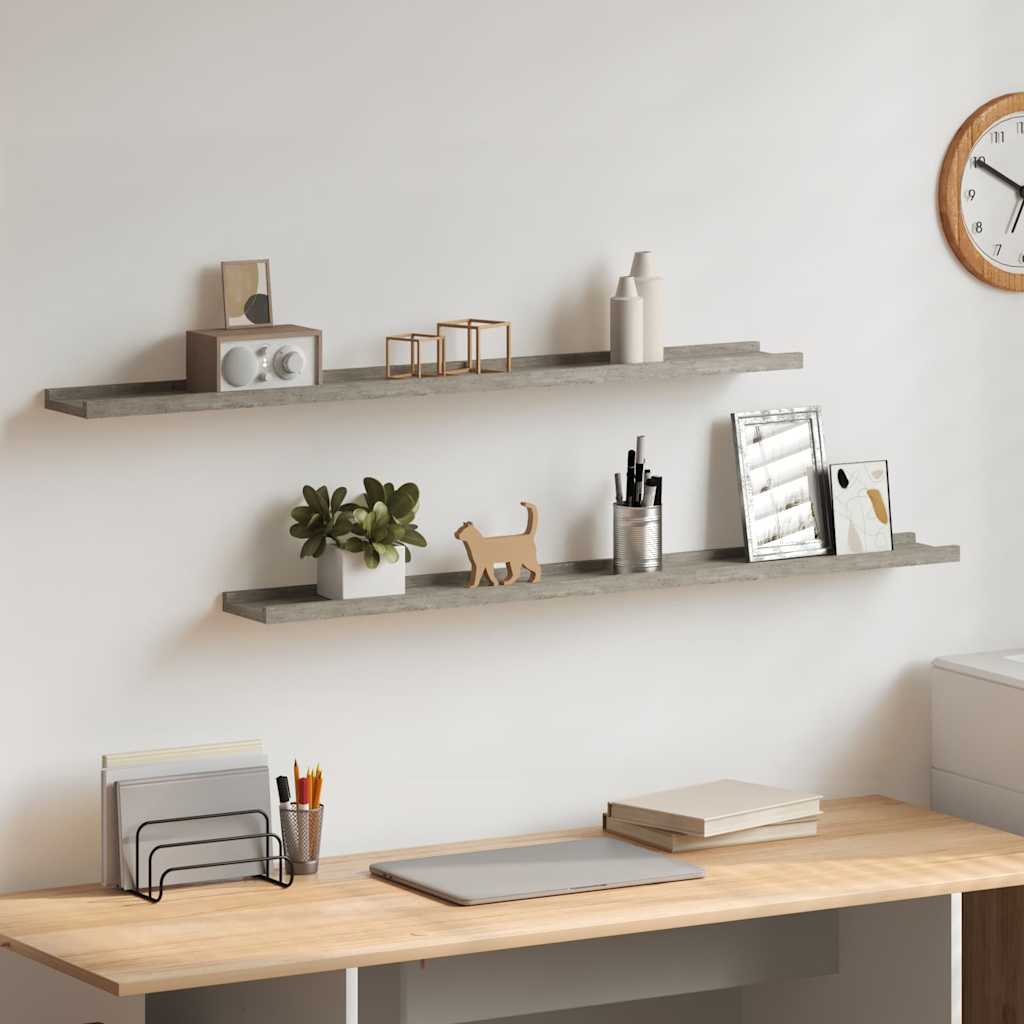 Ράφια Τοίχου 2 τεμ. Γκρι Σκυροδέματος 100 x 9 x 3 εκ.