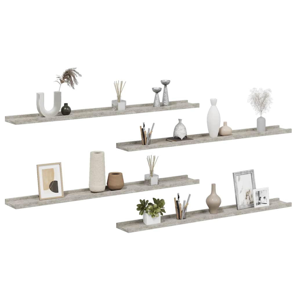 Ράφια Τοίχου 4 τεμ. Γκρι Σκυροδέματος 100 x 9 x 3 εκ.