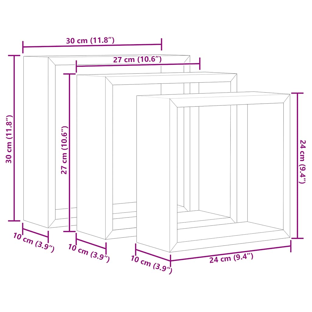 Ράφια Κύβοι Τοίχου 3 τεμ. Λευκά και Sonoma Δρυς