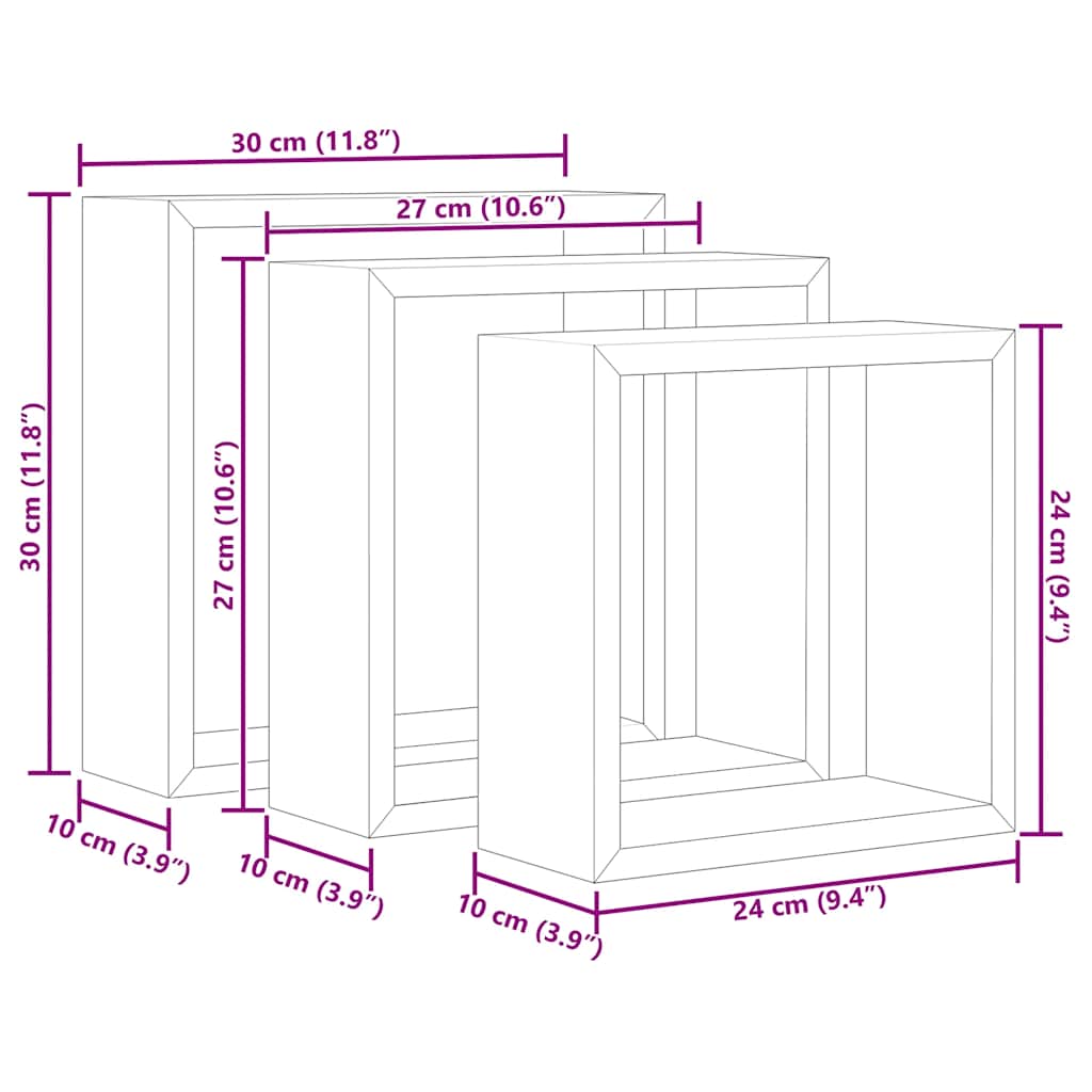 Ράφια Κύβοι Τοίχου 3 τεμ. Γκρι Σκυροδέματος