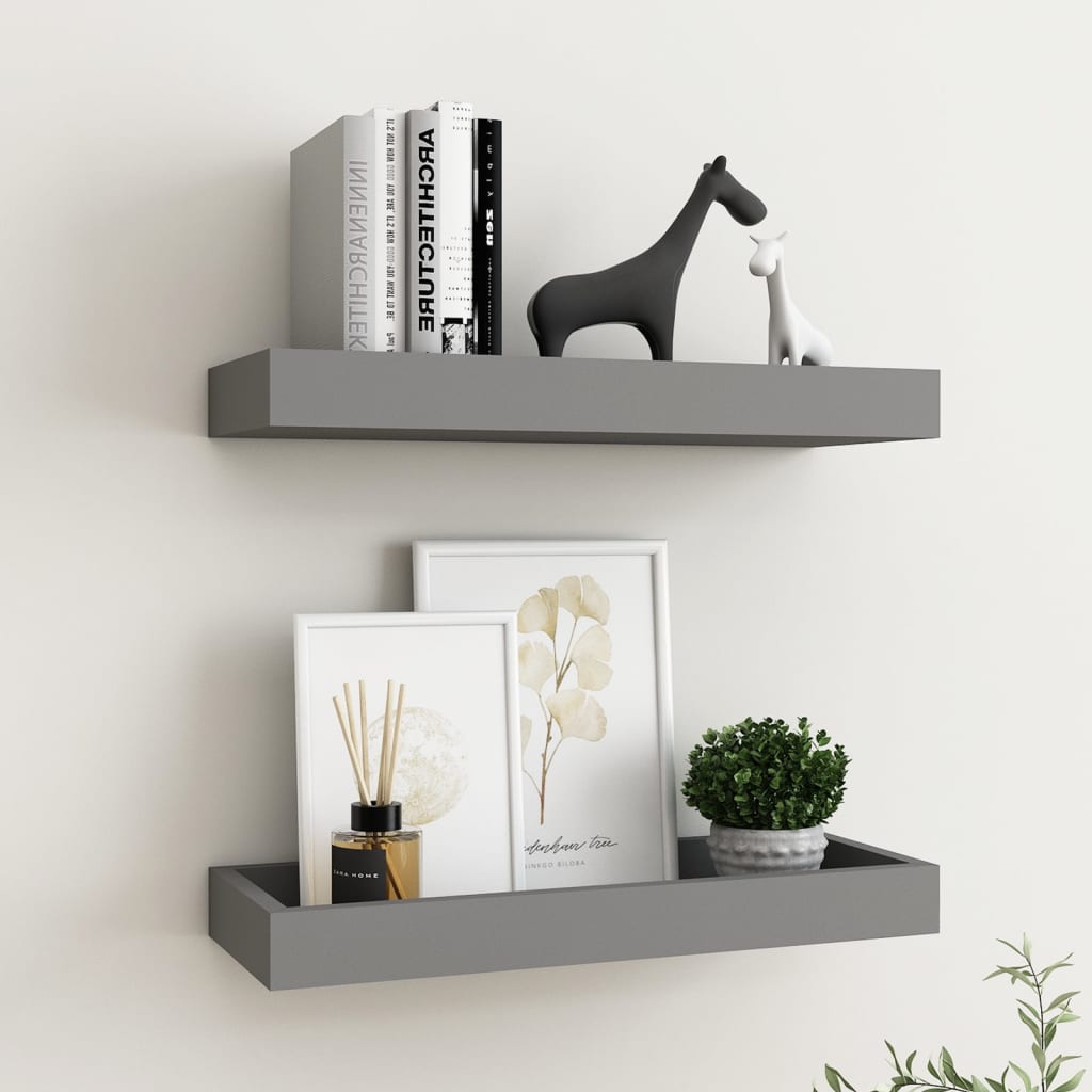 Ράφια Τοίχου με Εσοχή 2 τεμ. Γκρι 40 x 15 x 4 εκ. από MDF - Pakobazaar