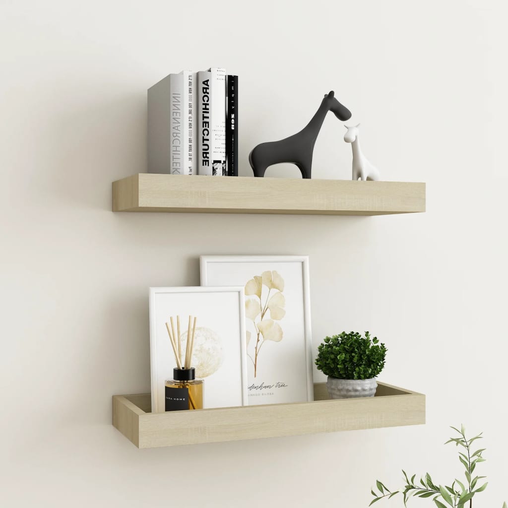 Ράφια Τοίχου με Εσοχή 2 τεμ. Δρυς 40 x 15 x 4 εκ. από MDF