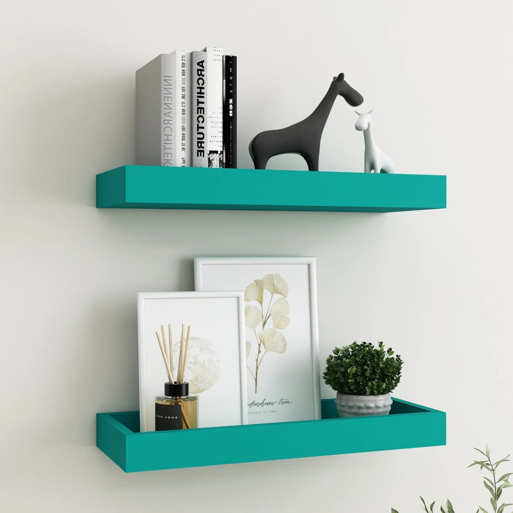 Ράφια Τοίχου με Εσοχή 2 τεμ. Μπλε 40 x 15 x 4 εκ. από MDF