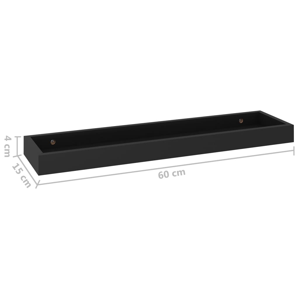 Ράφια Τοίχου με Εσοχή 2 τεμ. Μαύρα 60 x 15 x 4 εκ. από MDF - Pakobazaar