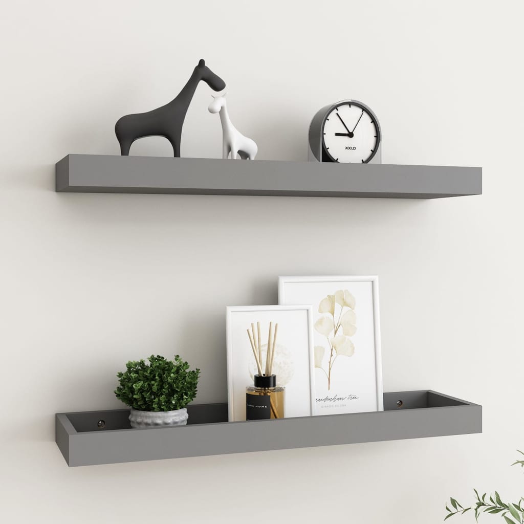 Ράφια Τοίχου με Εσοχή 2 τεμ. Γκρι 60 x 15 x 4 εκ. από MDF