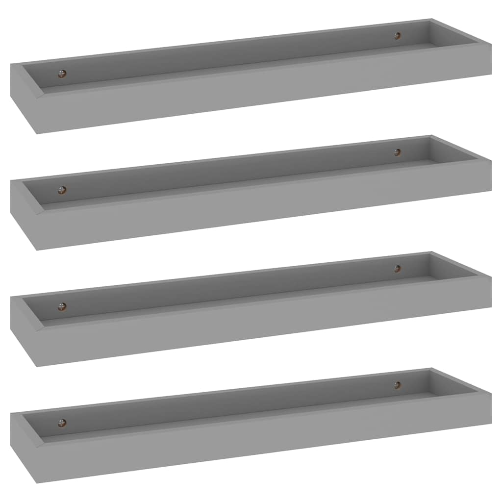 Ράφια Τοίχου με Εσοχή 4 τεμ. Γκρι 60 x 15 x 4 εκ. από MDF