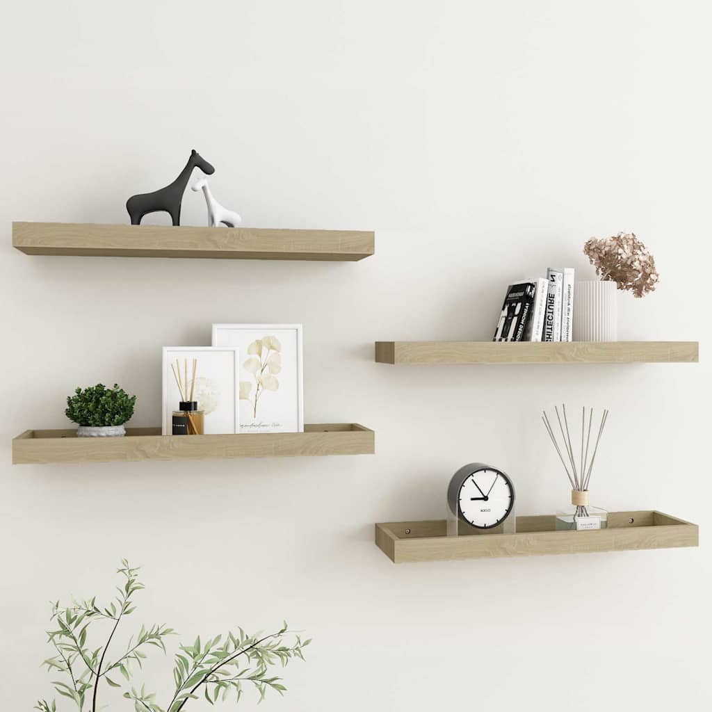 Ράφια Τοίχου με Εσοχή 4 τεμ. Δρυς 60 x 15 x 4 εκ. από MDF