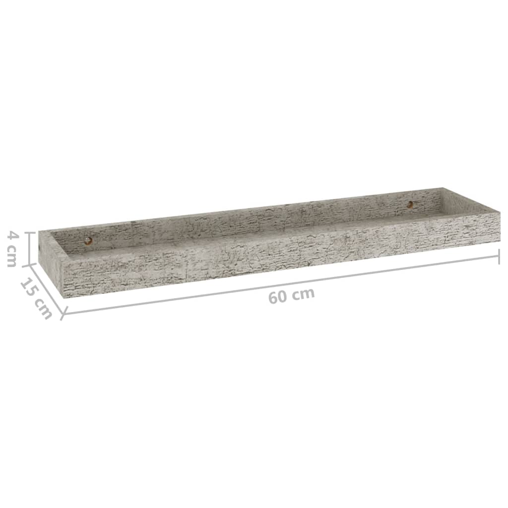 Ράφια Τοίχου με Εσοχή 2 τεμ. Γκρι Σκυρ. 60 x 15 x 4 εκ. από MDF