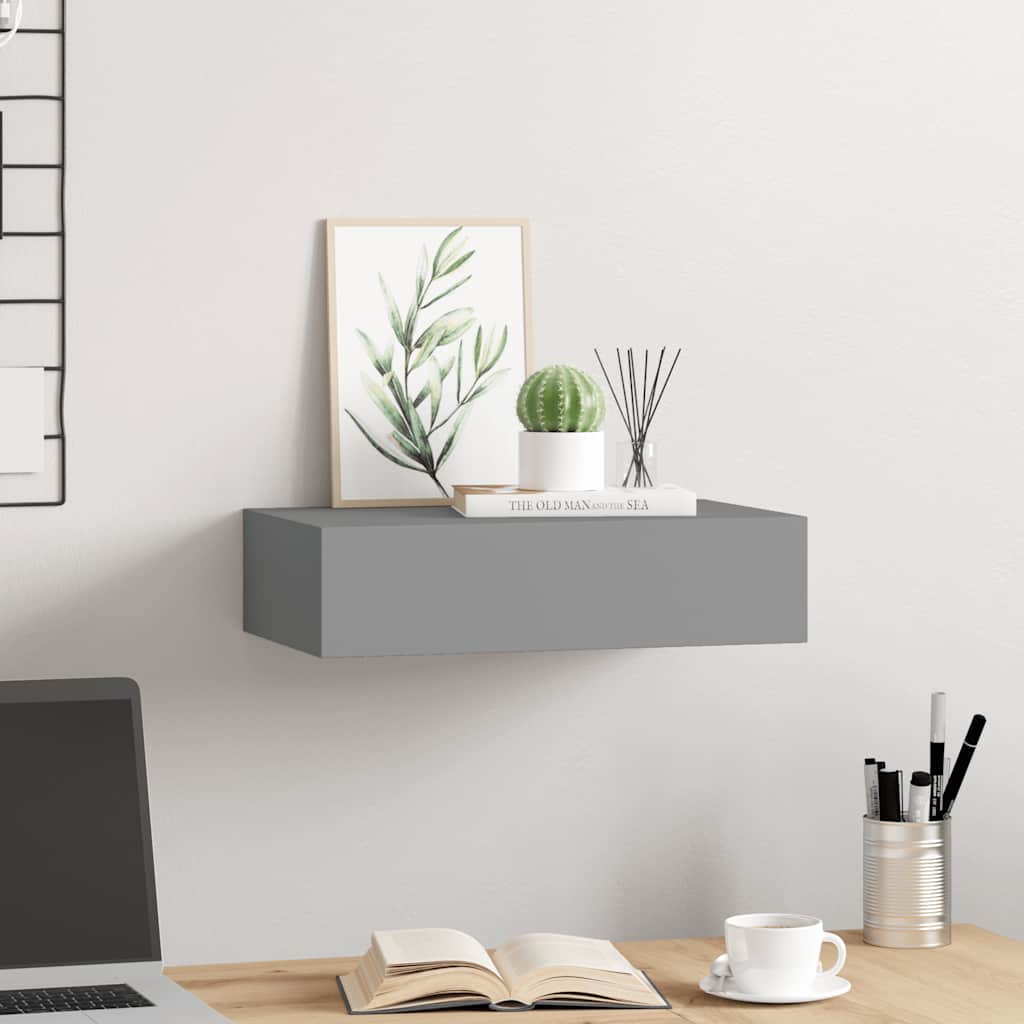 Ράφι Επιτοίχιο με Συρτάρι Γκρι 40 x 23,5 x 10 εκ. από MDF