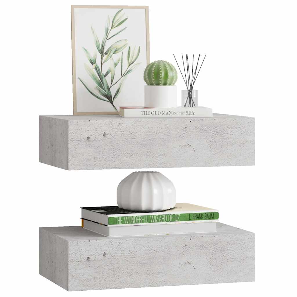 Ράφια Τοίχου Συρτάρια 2 τεμ. Γκρι Σκυρ. 40x23,5x10 εκ από MDF