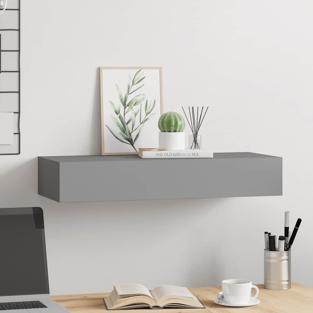 Ράφι Επιτοίχιο με Συρτάρι Γκρι 60 x 23,5 x 10 εκ. από MDF - Pakobazaar