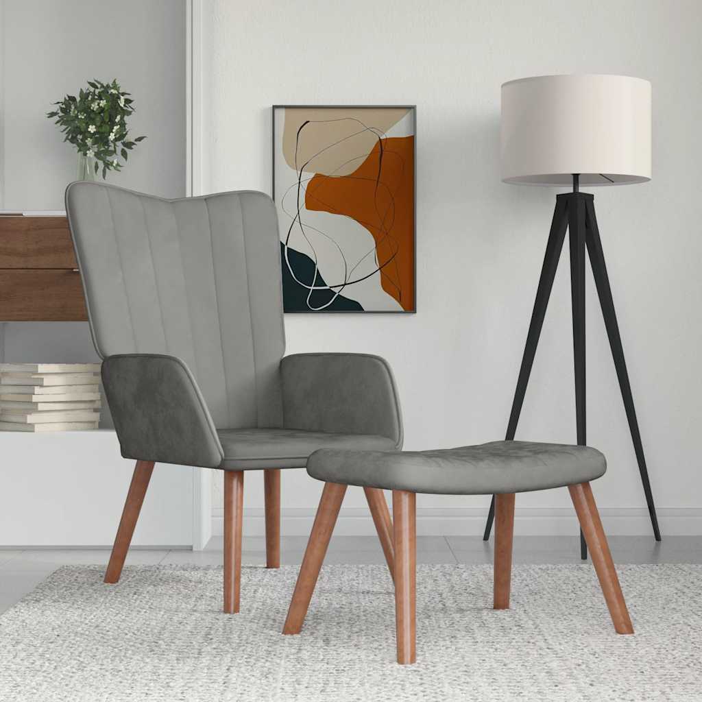 Πολυθρόνα Relax Ανοιχτό Γκρι Βελούδινη με Σκαμπό