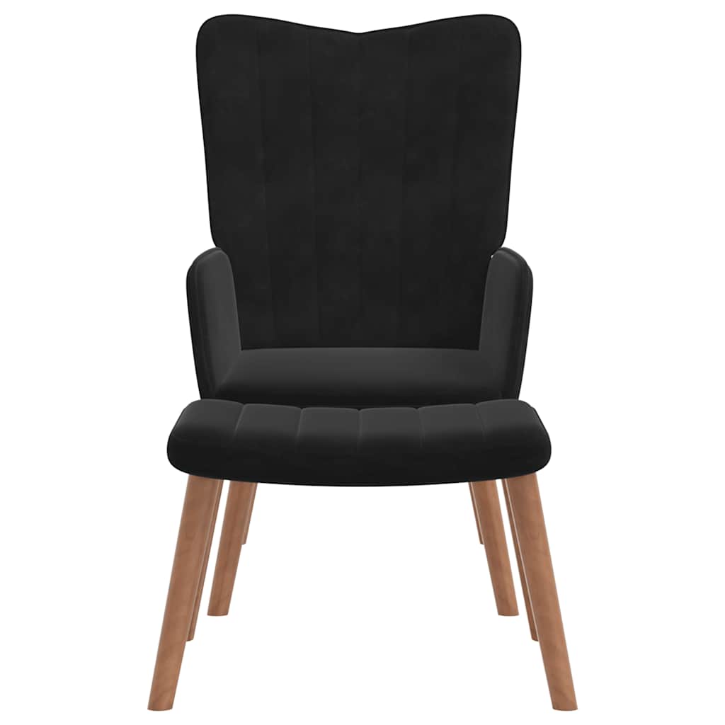 Πολυθρόνα Relax Μαύρη Βελούδινη με Σκαμπό