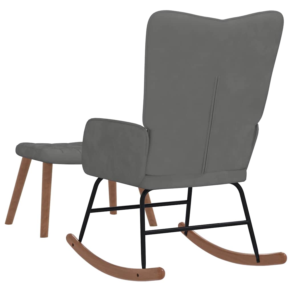 Πολυθρόνα Κουνιστή Σκούρο Γκρι Βελούδινη με Σκαμπό