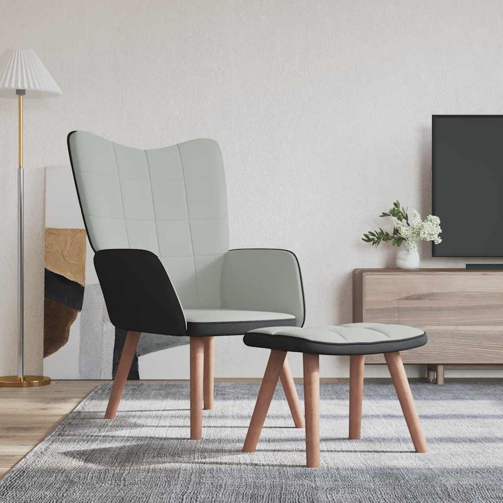 Πολυθρόνα Relax Ανοιχτό Γκρι από Βελούδο και PVC με Σκαμπό - Pakobazaar