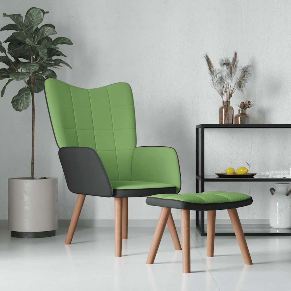 Πολυθρόνα Relax Ανοιχτό Πράσινο από Βελούδο και PVC με Σκαμπό - Pakobazaar