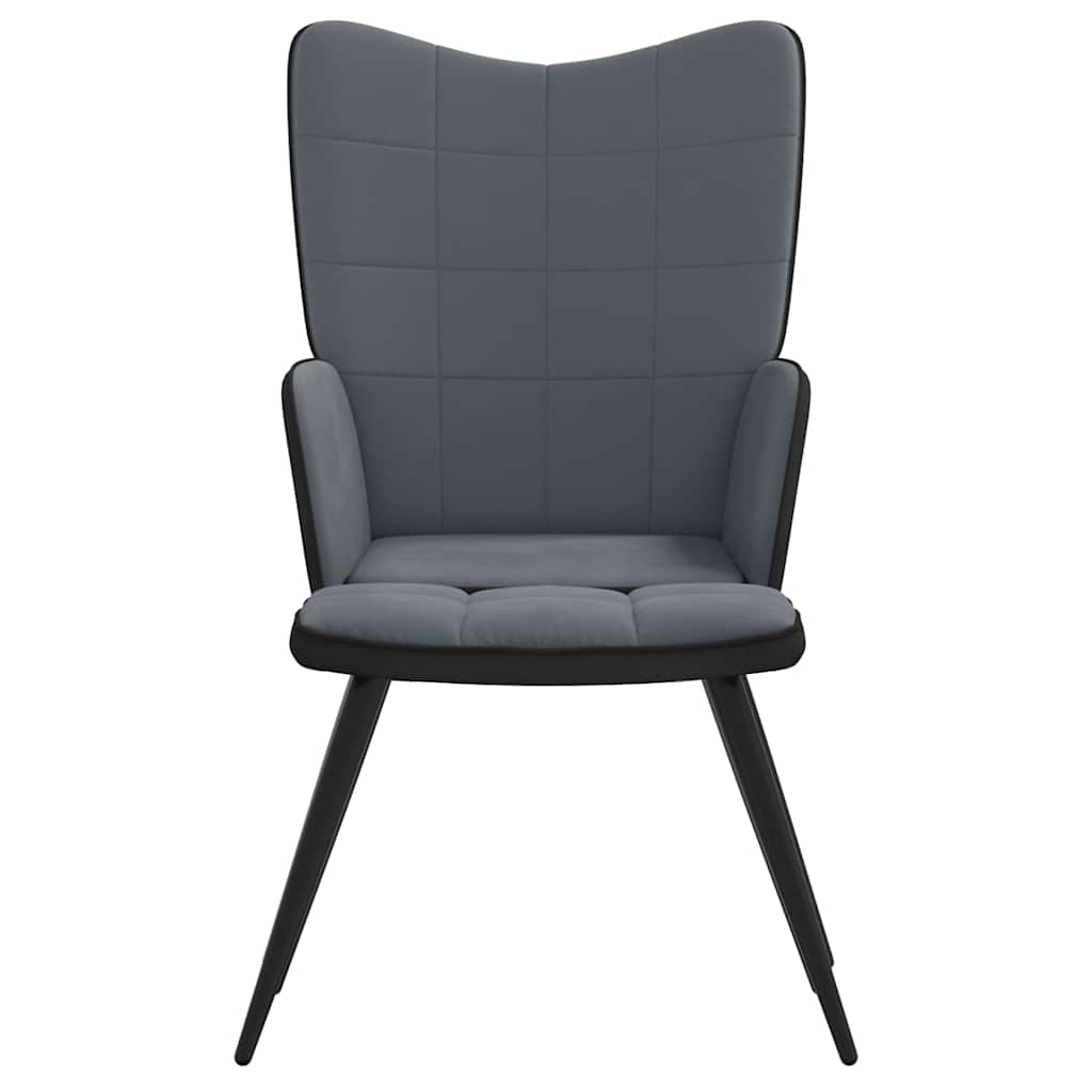 Πολυθρόνα Relax Σκούρο Γκρι από Βελούδο και PVC με Σκαμπό