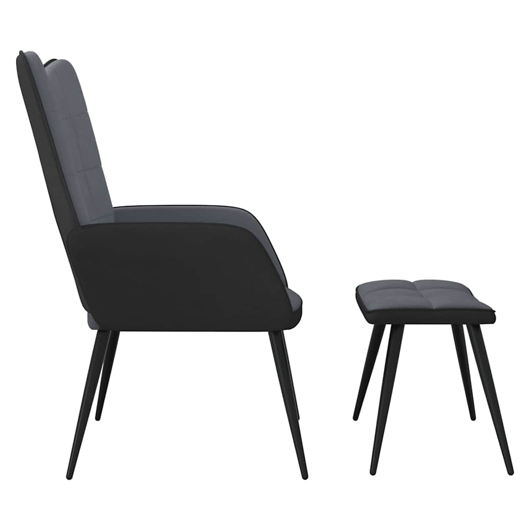 Πολυθρόνα Relax Σκούρο Γκρι από Βελούδο και PVC με Σκαμπό