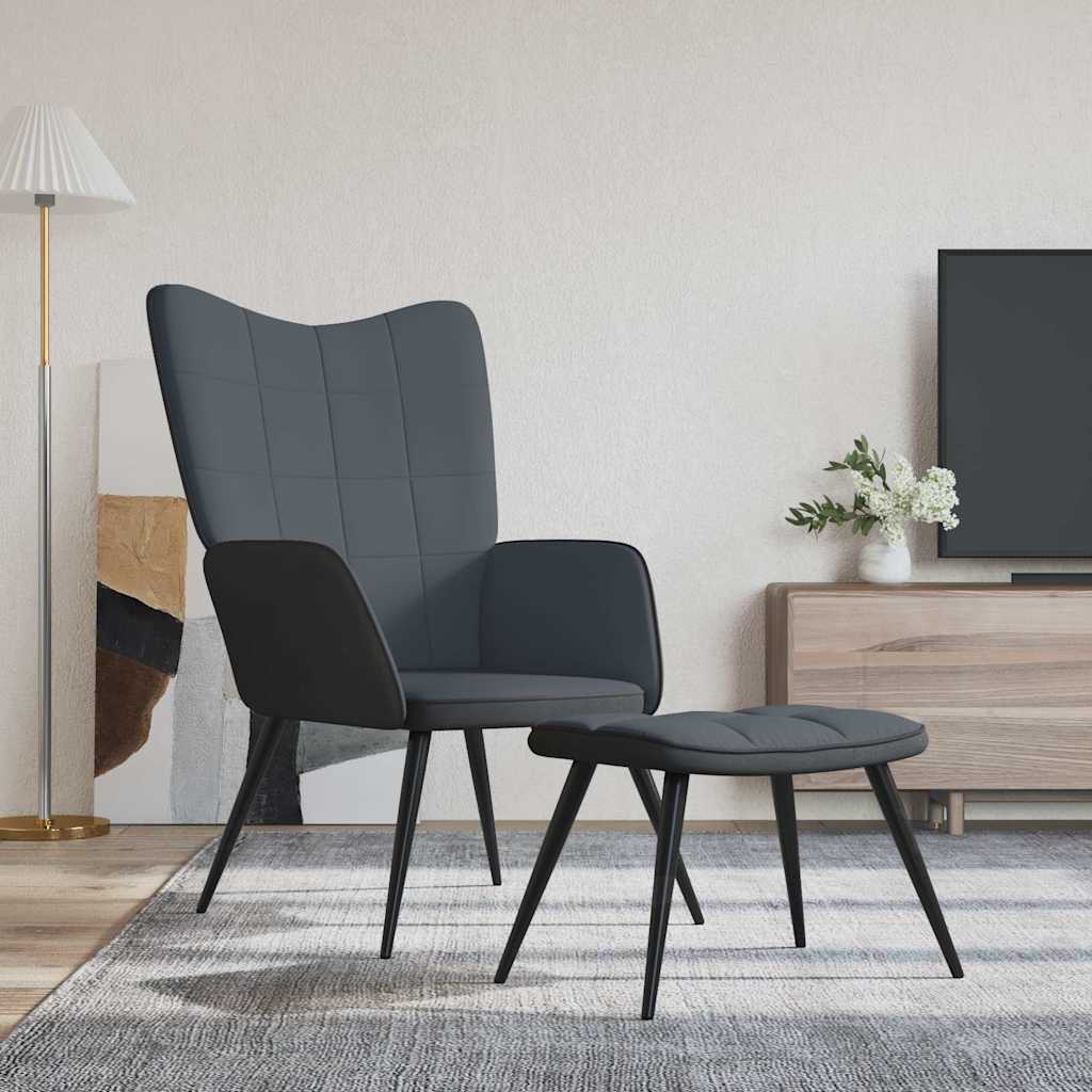 Πολυθρόνα Relax Σκούρο Γκρι από Βελούδο και PVC με Σκαμπό