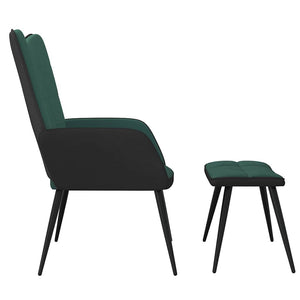 Πολυθρόνα Relax Σκούρο Πράσινο από Βελούδο και PVC με Σκαμπό