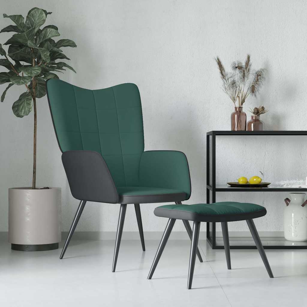 Πολυθρόνα Relax Σκούρο Πράσινο από Βελούδο και PVC με Σκαμπό