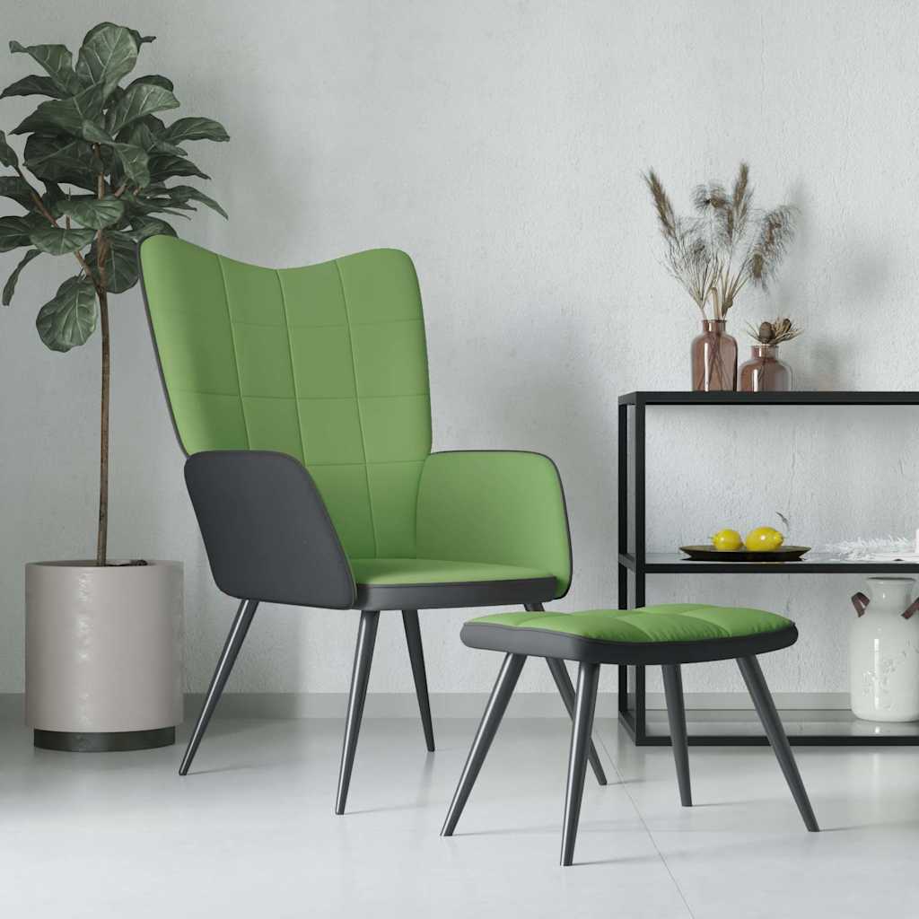 Πολυθρόνα Relax Ανοιχτό Πράσινο από Βελούδο και PVC με Σκαμπό