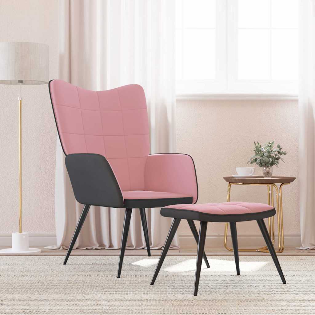 Πολυθρόνα Relax Ροζ από Βελούδο και PVC με Σκαμπό
