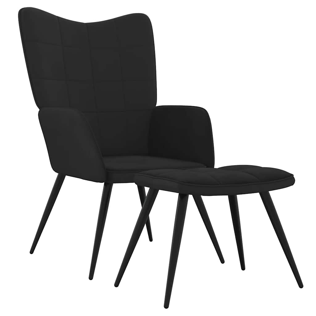 Πολυθρόνα Relax Μαύρη από Βελούδο και PVC με Σκαμπό