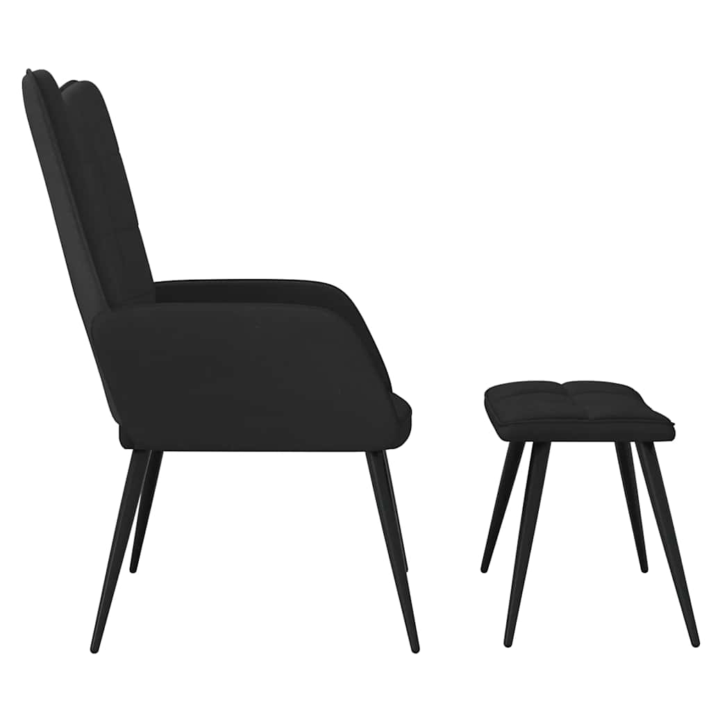 Πολυθρόνα Relax Μαύρη από Βελούδο και PVC με Σκαμπό