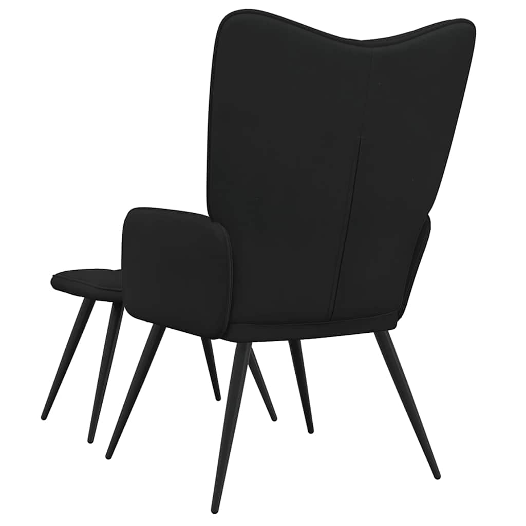 Πολυθρόνα Relax Μαύρη από Βελούδο και PVC με Σκαμπό