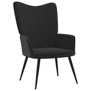 Πολυθρόνα Relax Μαύρη από Βελούδο και PVC με Σκαμπό