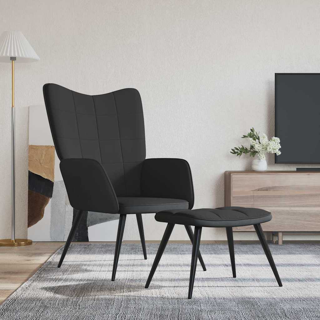 Πολυθρόνα Relax Μαύρη από Βελούδο και PVC με Σκαμπό