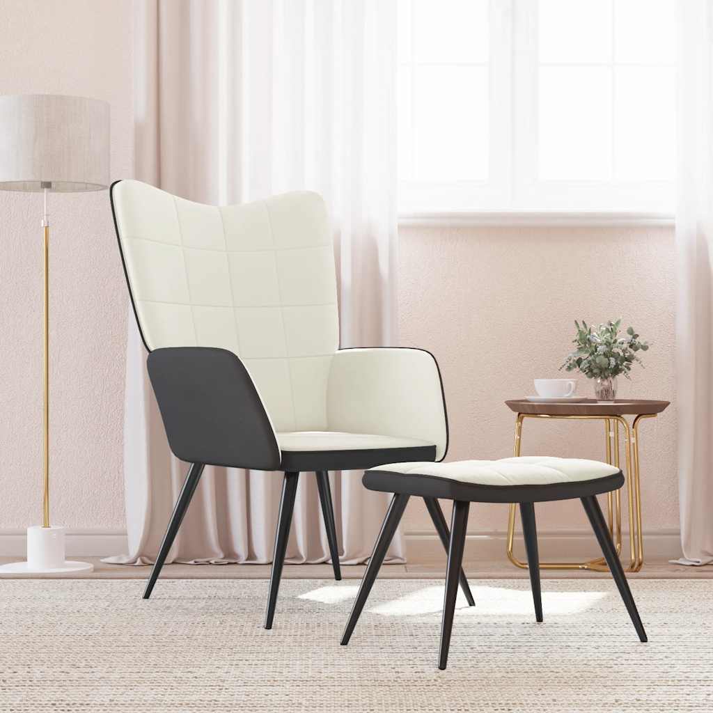 Πολυθρόνα Relax Λευκό Κρεμ από Βελούδο και PVC με Σκαμπό