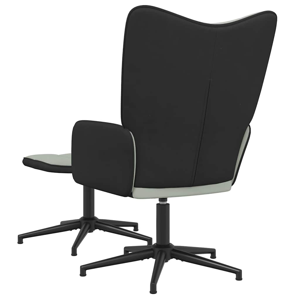 Πολυθρόνα Relax Ανοιχτό Γκρι από Βελούδο και PVC με Σκαμπό